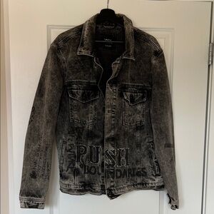 Zara Washed Black Denim Jacket with Graphic Details